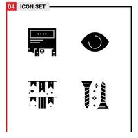 Mobile Interface Solid Glyph Set of 4 Pictograms of ad festival message face paper Editable Vector Design Elements