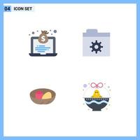 4 Universal Flat Icon Signs Symbols of laptop easter money folder nest Editable Vector Design Elements