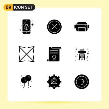 9 Universal Solid Glyphs Set for Web and Mobile Applications document degree remove certificate scale Editable Vector Design Elements
