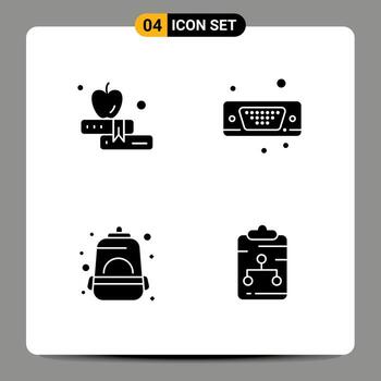 4 Thematic Vector Solid Glyphs and Editable Symbols of apple mountain display vga clipboard Editable Vector Design Elements
