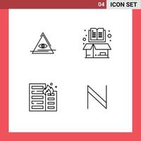 4 Universal Line Signs Symbols of eye burning triangle cardboard flame Editable Vector Design Elements