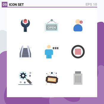 9 colores planos vectoriales temáticos y símbolos editables de bloques escalera hombre escalera eléctrica elementos de diseño vectorial editables vector