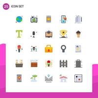 Mobile Interface Flat Color Set of 25 Pictograms of checklist shopping application purchase mobile Editable Vector Design Elements