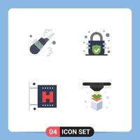 Mobile Interface Flat Icon Set of 4 Pictograms of cleaner vacation pipe security printer Editable Vector Design Elements