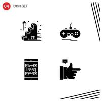 Pictogram Set of 4 Simple Solid Glyphs of business success qr joystick gamepad scanner Editable Vector Design Elements