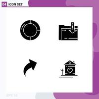 Set of 4 Vector Solid Glyphs on Grid for business up pie computing right Editable Vector Design Elements