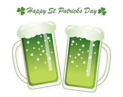 vector st. Ilustración de jarras de cerveza verde del día de San Patricio aislado en un fondo blanco.