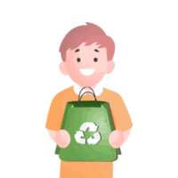 hombre sosteniendo una bolsa de reciclaje y sin plástico y sin desperdicio, protección del medio ambiente y concepto de salvar el mundo png
