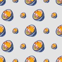 cartoon udon, japanese food seamless pattern on colorful background vector
