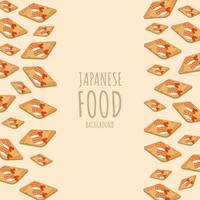 camarones de sushi de dibujos animados, fondo de borde de marco de comida japonesa vector