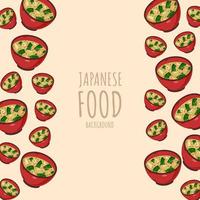 cartoon miso soup, japanese food frame border background vector