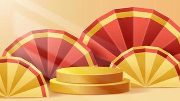 Chinese New Year display podium decoration background with chinese ornament. Vector 3D Illustration