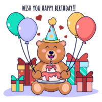 födelsedag panda med ballonger och gåva låda png