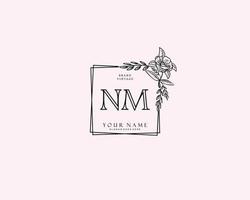 Initial NM beauty monogram and elegant logo design, handwriting logo of initial signature, wedding, fashion, floral and botanical with creative template. vector