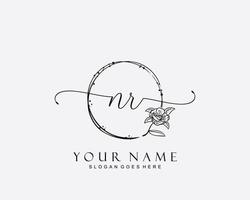 Initial NR beauty monogram and elegant logo design, handwriting logo of initial signature, wedding, fashion, floral and botanical with creative template. vector