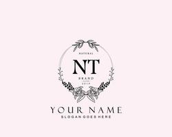 Initial NT beauty monogram and elegant logo design, handwriting logo of initial signature, wedding, fashion, floral and botanical with creative template. vector