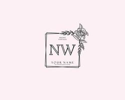Initial NW beauty monogram and elegant logo design, handwriting logo of initial signature, wedding, fashion, floral and botanical with creative template. vector