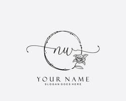 Initial NW beauty monogram and elegant logo design, handwriting logo of initial signature, wedding, fashion, floral and botanical with creative template. vector