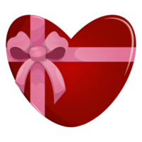caixa de presente vermelha em forma de coração do dia dos namorados amarrada com fita rosa. amor, aniversário, natal, aniversário. surpresa. ilustração de vista superior. png