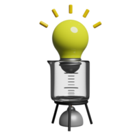 Kit d'expérience scientifique 3d avec ampoule jaune, bécher, lampe à alcool isolée. éducation à la pointe de l'idée, la connaissance crée des idées, concept d'apprentissage en ligne, illustration de rendu 3d png