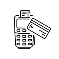 Pos with Credit Card Line Icon. Bank Terminal Machine for Cashless Payment Linear Pictogram. Banking Finance Electronic Money Transaction Outline Icon. Editable Stroke. Isolated Vector Illustration.