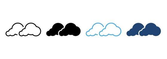 Smoke in Cloud Shape Line and Silhouette Icon Color Set. Smog Air, Toxic Climate. Dioxide Gas in Fluffy Sky Symbol Collection on White Background. Exhalation Steam. Isolated Vector Illustration.