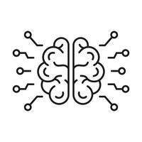 Artificial Intelligence Line Icon. Human Brain and Network Technology Linear Pictogram. AI, Innovation Neuroscience Concept Outline Icon. Editable Stroke. Isolated Vector Illustration.