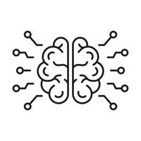 Artificial Intelligence Line Icon. Human Brain and Network Technology Linear Pictogram. AI, Innovation Neuroscience Concept Outline Icon. Editable Stroke. Isolated Vector Illustration.