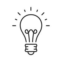 Lightbulb Idea Concept Line Icon. Light Bulb Bright, Creative Solution and Innovation Pictogram. Efficient Electric Low Energy Lightbulb Outline Sign. Editable Stroke. Isolated Vector Illustration.