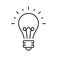 Lightbulb Idea Concept Line Icon. Light Bulb Bright, Creative Solution and Innovation Pictogram. Efficient Electric Low Energy Lightbulb Outline Sign. Editable Stroke. Isolated Vector Illustration.