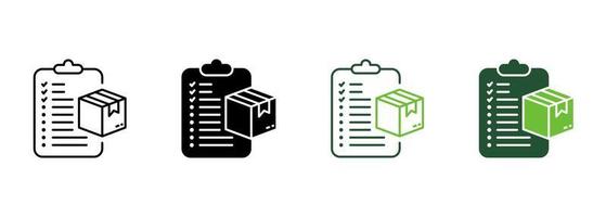 Delivery Box Check List Silhouette and Line Icon. Package with Checklist Shipment Pictogram. Clipboard Check Shipping Order Icon. Deliver Checklist. Editable Stroke. Isolated Vector Illustration.