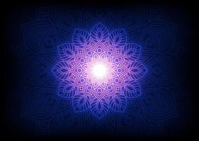 Mandala purple neon center symmetry geometric background vector