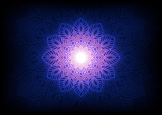 Mandala purple neon center symmetry geometric background