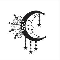 media luna dormida en estilo boho doodle vector