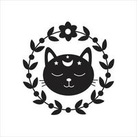 Cute cat with closed eyes and branch vector