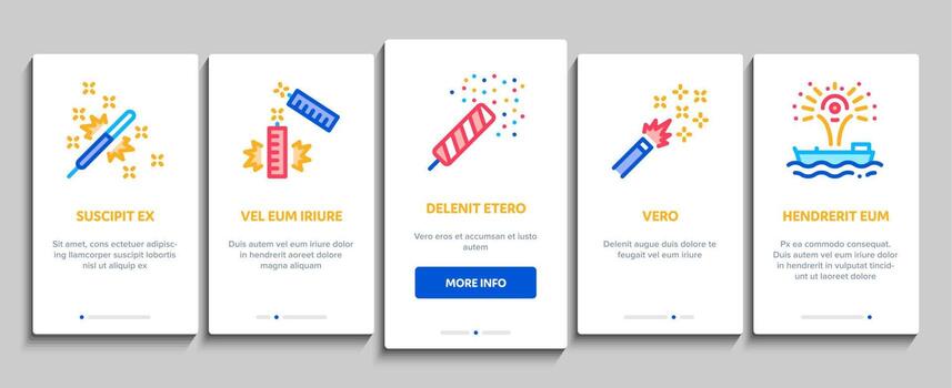 conjunto de iconos de elementos de incorporación pirotécnicos de fuegos artificiales vector