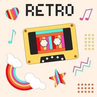 Retro cassette. Music icons set. Classic 80s-90s elements in modern style flat, line style. vector