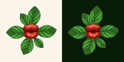 Exotic tropical flower Psychotria elata known as girlfriend kiss. Flower in the shape of seductive human lips. vector