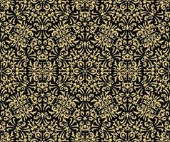 patrón vintage sin costuras con adornos dorados sobre un fondo negro. para tela, papel pintado, patrón veneciano, textil, embalaje. vector