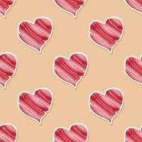 Red pink abstract hearts on a beige background. Red hearts. Seamless vector pattern. Happy valentine day background. Valentines day attributes. Vector illustration.