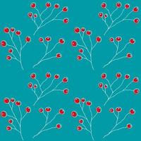 Christmas Background. A branch of holly with red berries on a turquoise background, seamless pattern. For fabric, wallpaper or packaging. vector