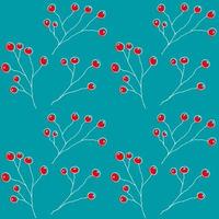 Christmas Background. A branch of holly with red berries on a turquoise background, seamless pattern. For fabric, wallpaper or packaging. vector