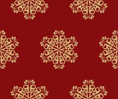 Original Christmas background with snowflakes, seamless patterns. Red background with gold round ornament. Red, gold. Seamless vector pattern. For fabric, wallpaper, textile, packaging.