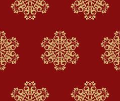 fondo de navidad original con copos de nieve, patrones sin fisuras. fondo rojo con adorno redondo dorado. oro rojo. patrón de vectores sin fisuras. para tela, papel pintado, textil, embalaje.