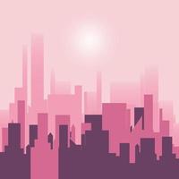 Urban landscape in a flat style. Silhouette of city buildings, vector background. Architecture of a modern city. Pink color. Vector illustration of the city in the daytime.