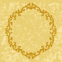 Decorative gold frame on vintage background. Postcard or wedding invitation. Circular oriental ornament. Patterned border, vector design element.