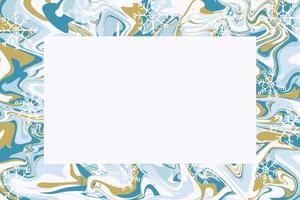 Marble winter background frame with space for text. Decorative border design. Marble texture. Blue,gold,white. Graphic colored background. vector