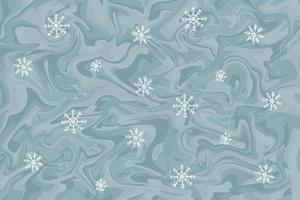 Marble winter background with snowflakes. Fancy liquid design. Christmas card. Abstract blue background color. Stone wall. Vector texture.