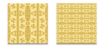 dos patrones vectoriales sin fisuras de patrones de damasco dorado. adorno vintage sin costuras. dorado, amarillo. gráficos vectoriales para tela, azulejo, papel pintado o embalaje. vector