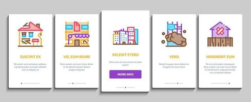 Broken House Building Onboarding Elements Icons Set Vector